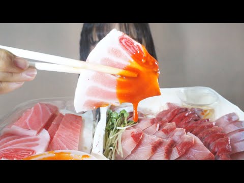 [한국어 ASMR] 포동포동 돼지 방어회, 살살 녹는 참다랑어 뱃살회 이팅사운드 Yellowtail & Tuna Belly Sashimi Eating Sounds