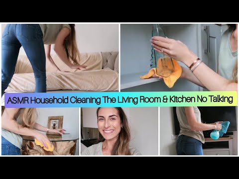 ASMR Household Cleaning/Dusting The Living Room & Kitchen No Talking