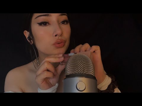 ASMR lipgloss application and mouth sounds + tapping