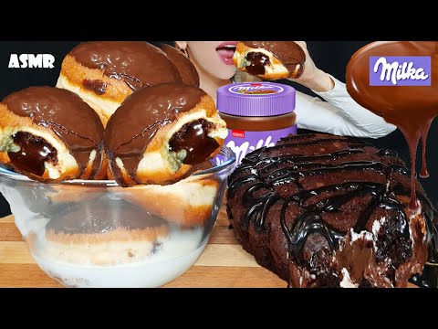 ASMR | MILKA LAVA CAKE, CHOCOLATE DONUTS & MILK (Eating Sounds) No Talking | DESSERT MUKBNG