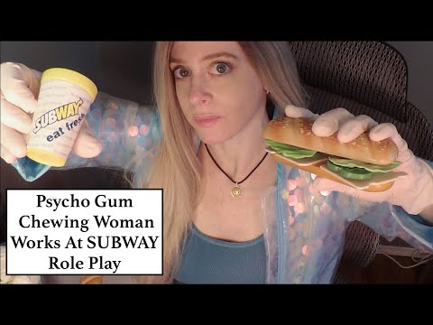 [ASMR] Gum Chewing Woman Works at Subway Role Play | Whispered