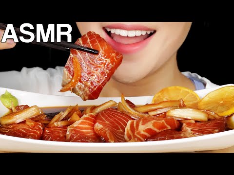 ASMR Soy Sauce Marinated Salmon Sashimi Eating Sounds Mukbang 간장연어장 먹방