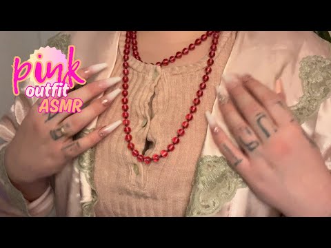 💖🌸🎀 Pink outfit scratching and tapping ASMR with no talking ✨ fabric and jewelry sounds