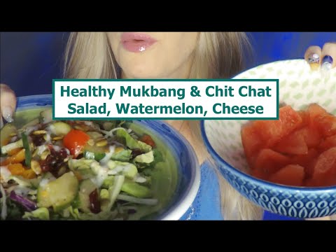 ASMR Salad Mukbang w/ Chit Chat | Watermelon, Cheese | Whispered Ramble