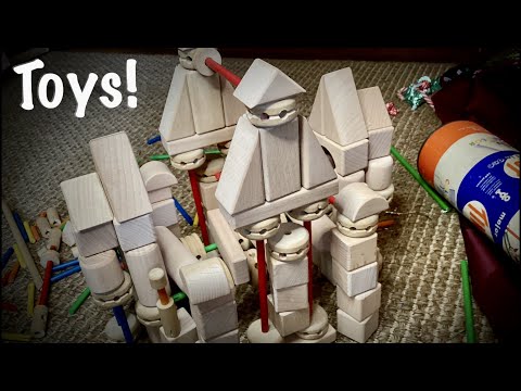 ASMR Wooden Toys! (No talking) Playing with Tinker Toys & building blocks under tree