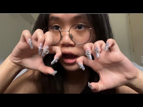 ASMR nail on nail tapping & scratching with mouth sounds ( no talking )