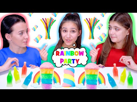 ASMR RAINBOW DESSERTS PARTY (SONG CHALLENGE, CANDY RACE WITH CLOSED EYES) MUKBANG