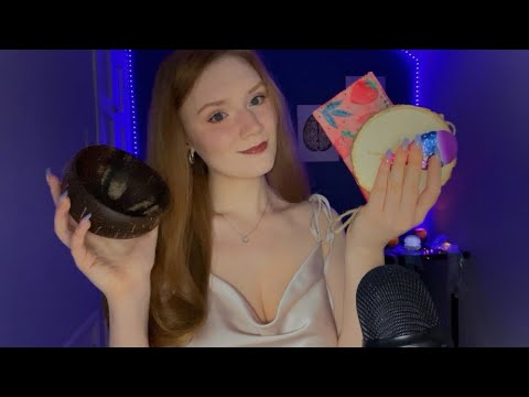 [ASMR] Tapping on different materials 😴 BEESWAX wrap 🐝 leather👝coconut🥥 wood 🪵…