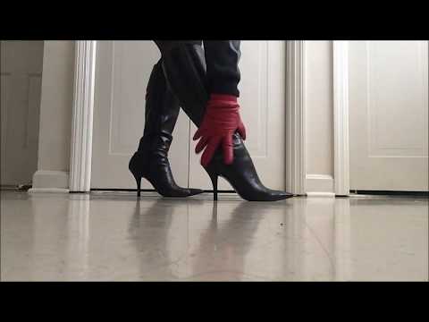 .::ASMR::. A pair of leather gloves massage knee high leather boots