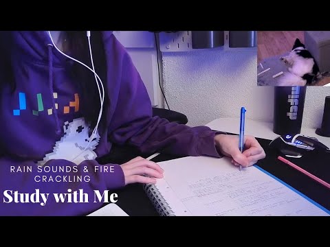 ASMR ☾ Study with Me & My Dog 🌧️ [rain sounds & fire crackling, page turning] 69k special 💜