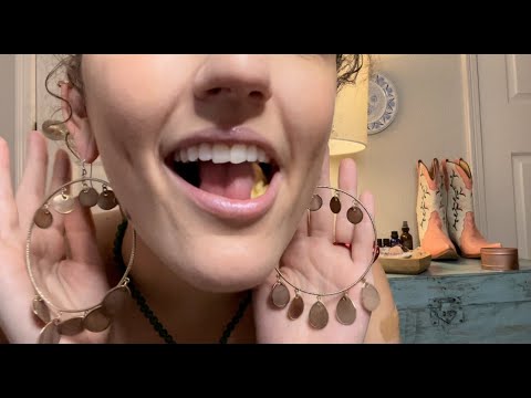 ASMR ~ 💎😊 my JEWELRY collection (earrings) with UP CLOSE tingly gum whispers! 😊💎