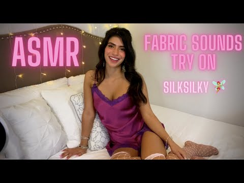 ASMR TRY ON SILK Gown | Soft Triggers | SILKSILKLY REVIEW ASMR SOFT SPOKEN, ear muffs, brushing