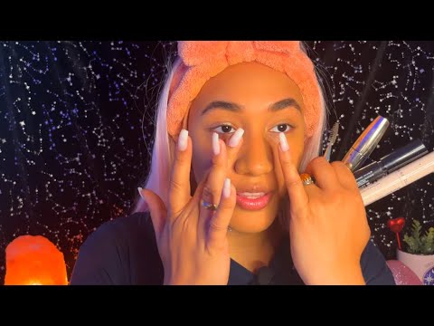 ASMR |💄Doing My Make-Up in Space!🛸 |Brushing Sounds, Mouth Sounds & Ambient Raining in Space Music