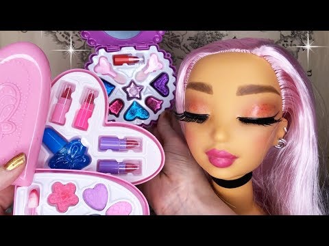 ASMR Applying Kids Makeup on Doll Head (Whispered)