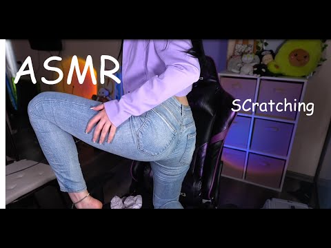 ASMR ❤scratching skin and clothing❤Black hair and blue bra😈Earlicking😈