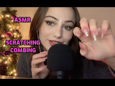 ASMR | Foam Mic Scratching and Combing w/ Whispers