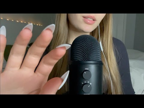 ASMR to help you fall asleep💤 | repeating "hello" with hand movements & long nail tapping