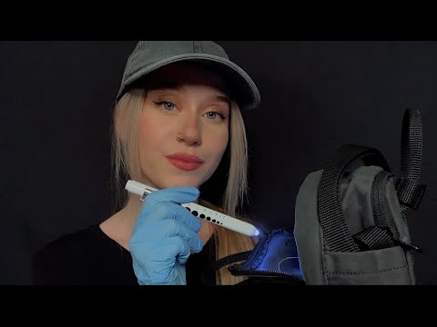 ASMR Airport Security Bag Check (Gum Chewing, Inspecting)