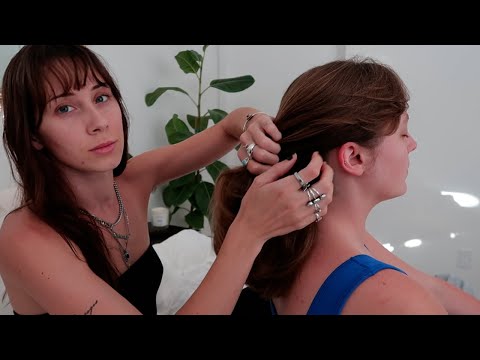 ASMR massaging alli's head, tickling her scalp brushing and playing with her hair