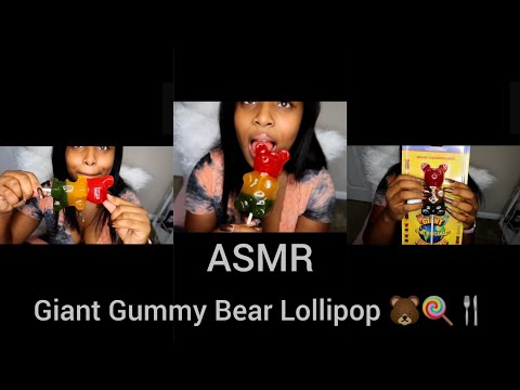 [ASMR] Giant Gummy Bear Lollipop Eating 🐻🍴🍭 Chewing Sounds