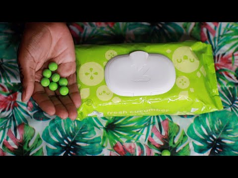 Fresh Cucumber Wipes ASMR Green Gobstoppers Eating Sounds