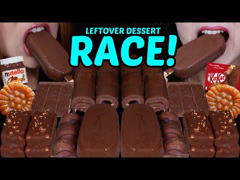 ASMR LEFTOVER DESSERT RACE! KITKAT CANDY ICE CREAM, GIANT CHOCOLATE ICE CREAM, NUTELLA, FERRERO