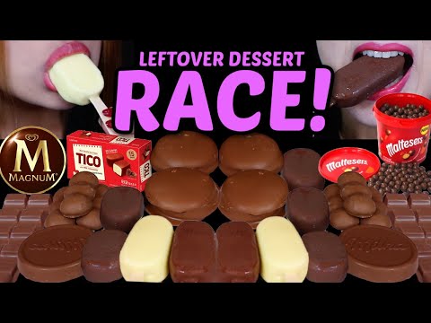 ASMR LEFTOVER DESSERT RACE! TICO ICE CREAM, MALTESERS, MILKA & WHITE CHOCOLATE MAGNUM ICE CREAM 먹방