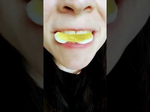 ASMR 🐰🍬👄🦷 pt 3 yellow Easter gummy satisfying sunny mouth sounds crush eat teeth chew #shorts