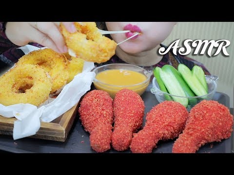 ASMR HOT CHEETOS DEEP FRIED CHICKEN AND CHEESY ONION RINGS . CRUNCHY EATING SOUNDS | LINH-ASMR