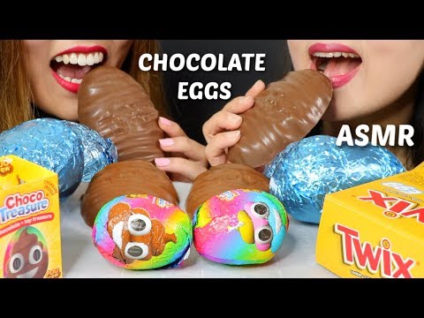 ASMR CHOCOLATE EGG PARTY (TWIX, DINO EGG, POOP EGG) 초콜릿 리얼사운드 먹방 チョコレートcoklat चॉकलेट | Kim&Liz ASMR