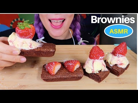 ASMR BROWNIES with Ice cream and strawberries Eating sound  | 브라우니 먹방 CURIE. ASMR