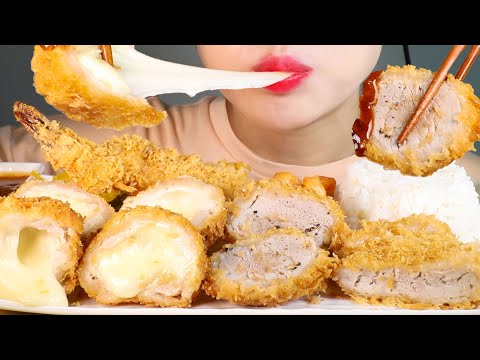 ASMR Tonkatsu Party🥳 | Cheesy Pork Cutlet and Giant Fried Shrimp | Crunchy Eating Sounds Mukbang