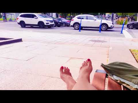 ASMR Feet slipping off sandals by fountain