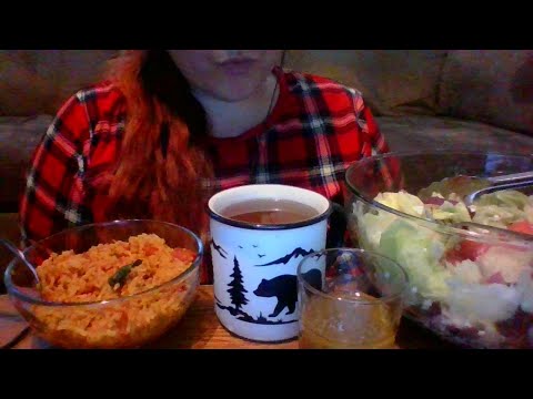 ASMR Mukbang Basmati Rice and Greek Salad with Chewing Sounds, Lets Chat
