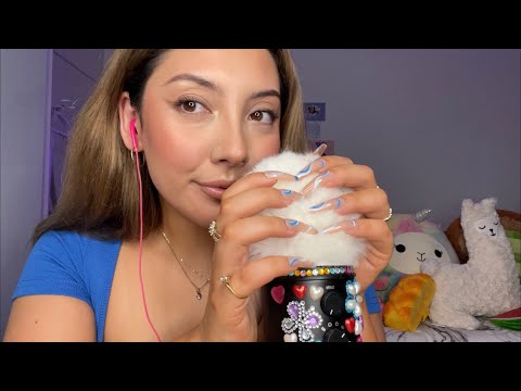 ASMR fluffy mic cover scratching + scattered mouth sounds 💙 | Whispered