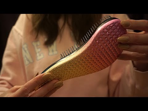 ASMR Scratching & Tapping on Textured Hair Brushes [with Mic Brushing]