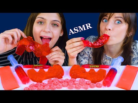 ASMR RED FOOD SHEET JELLY, JELLO SHOOTER, GAME CONTROLLER JELLY, JUICY DROP CANDY