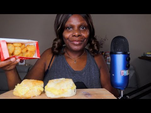 PEPPER JACK EGG AND CHEESE SMALL HASH BROWN ASMR EATING SOUNDS