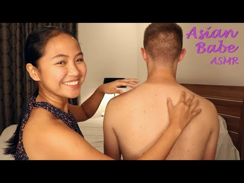Asian Babe ASMR | Late-Night BACK TICKLE MASSAGE (Back, Shoulders, Neck, and Head)