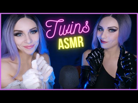 ASMR TWINS | LATEX GLOVES White Examination Gloves VS Long Black Latex with oil / lotion(No talking)
