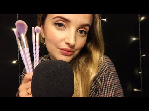 ASMR ~ MOST TINGLY SOFT FACE AND MIC BRUSHING, STICKY MOUTH SOUNDS