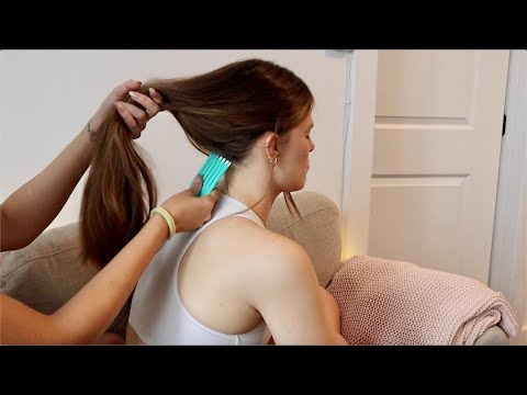 ASMR | Iveta plays with my hair 💕 (back scratch, hair brushing, long nails)