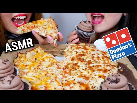 ASMR DOMINOS CHEESY PIZZA (BBQ/BUFFALO CHICKEN) and CHOCOLATE CUPCAKES 피자 리얼사운드 먹방 | Kim&Liz ASMR