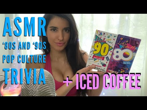 ASMR Whispered ‘80s & ‘90s Pop Culture Trivia Cards Questions & Answers  - Drinking Iced Coffee