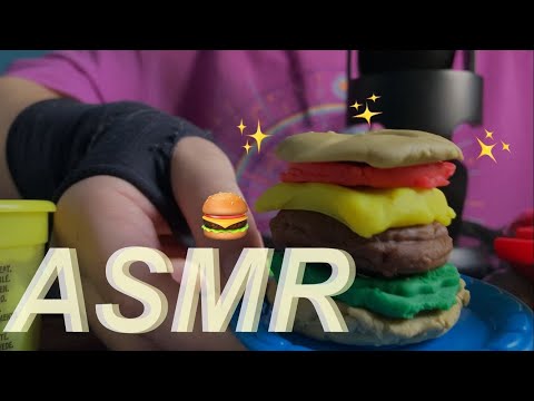 ASMR fazendo hamburger de massinha🍔🌈sons de boca(─‿‿─)