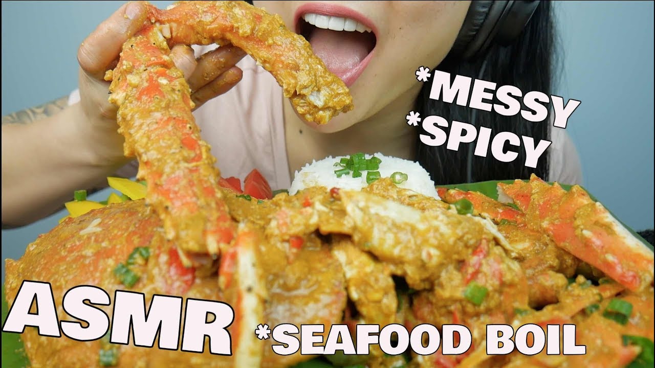 ASMR *MESSY SPICY SEAFOOD BOIL *KING CRAB + CRAB (EATING SOUNDS) | SAS-ASMR