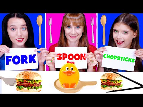 ASMR Spoon VS Fork VS Chopsticks Food Challenge By LiLiBu