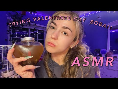 ASMR: TRYING VALENTINES DAY BOBA (tapping, mouth sounds)