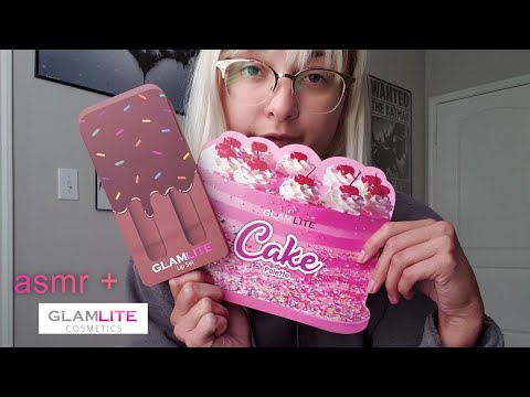 ASMR | Glamlite Unboxing & Swatching WHISPERING Includes Cake Palette & Ice Cream Lip Set