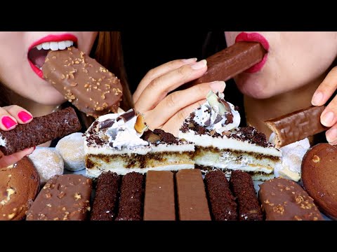 ASMR CHOCOLATE TIRAMISU CAKE, COFFEE MOCHI, ICE CREAM, DARK CHOCOLATE WAFER COOKIE 먹방 | Kim&Liz ASMR